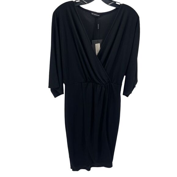 Pretty Little Thing Shift Dress Cocktail deep V Neck Wrap Stretch Black NEW 8 - Picture 12 of 13